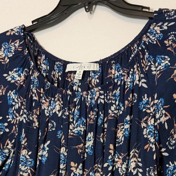 FEVER Blue Floral Sheer Chiffon Ruffle Boho Peasant Top; Size S - Picture 2 of 6